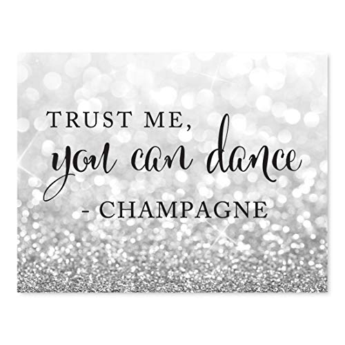 Andaz Press Wedding Party Signs, Glitzy Silver Glitter, 8.5x11-inch, Trust Me, You Can Dance - Champagne, 1-Pack