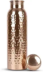 Garrafa de água 100% cobre puro - 1 litro - Recipiente feito à mão à prova de vazamento para beber com benefícios de saúde ayurvédicos para esportes, fitness, ioga, academia, escritório, caminhadas,