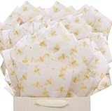 UNIQOOO 100 Sheets Honey Bee Tissue Paper, 20X14 Inch Metallic Gold Foil Gift Wrapping Bulk, for Wedding Birthday Baby Shower Party Favor, Gift Bag Box DIY Packaging
