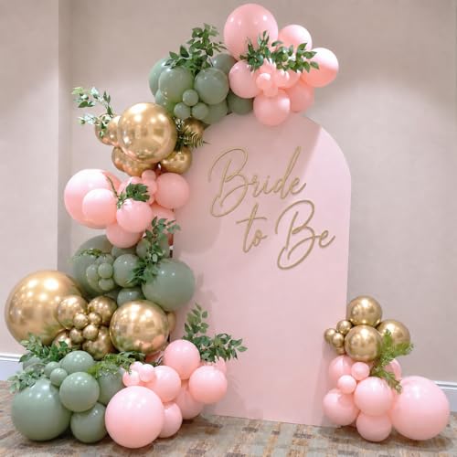 Image of Pink and Green Balloons, 12 Inch Sage Green and Light Pink Gold White Balloons for Easter Birthday Bridal Shower Baby in Bloom Baby Shower Decorations