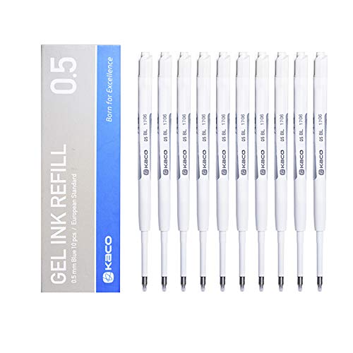 Kaco G2 Gel Ink Refills for Retractable Gel Pens, Fine Point(0.5mm), Pack of 10 (Blue)