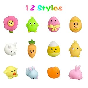 24 PCS Easter Mochi Squishy Toys Stress Relief Squishies for Kids Boys Girls Toddlers Easter Basket Stuffers Egg Fillers Gifts Party Favors