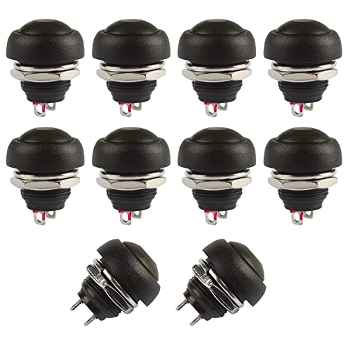 Momentary Push Button Switches, Ampper 2 Pin On/Off AC 250V/1A 125V/3A DC 12V/3A 12MM Round SPST Normal Open Pushbutton Momentary Switches (Black, Pack of 10)