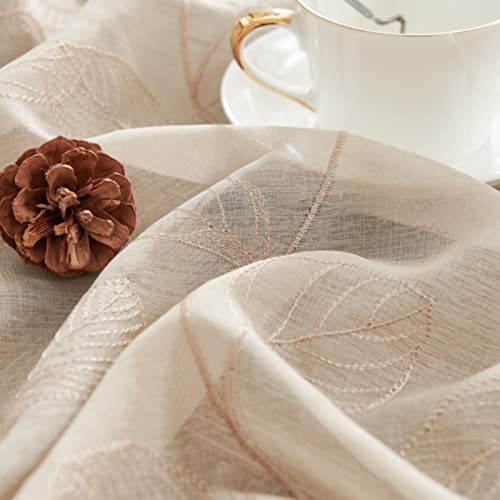 Topick Beige Sheer Leaf Curtain Kitchen Valance for Windows Leaf Embroidered Voile Small Curtain Valance Semi Sheer Farmhouse Curtain 16 Inch Rod Pocket 1 Panel Beige by Topick - Image 3