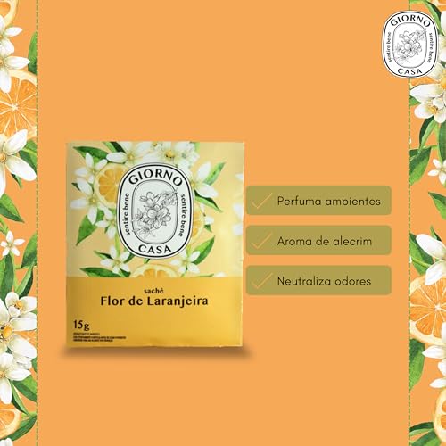 Sachê Perfumado Para Armário e Gavetas (Aromatizador), Flor de Laranjeira, Giorno Casa, 15 g, Laranj