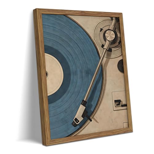 REZFGU Vintage Record Player Wall Art Canvas Framed Poster Painting Print Picture, Retro Vinyl Turntable Artwork, Music Lover Aesthetic Decor for Living Room Bedroom Studio Home Decoration 8x10 Inch