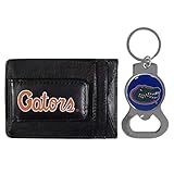 Siskiyou School Logo Leather Card/Cash Holder and Bottle Opener Keychain Bundle, Game Day Fan Accessories (Florida Gators - Black)