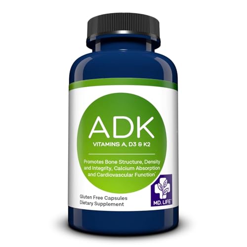 MD. Life ADK Vitamin Supplement, Vitamin D3 K2 and A, 30 Capsules, Non-GMO