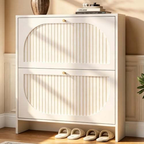 Nicetree Fluted Shoe Cabinet for Entryway, Modern Shoe Storage Cabinet with Adjustable Divider & Anti-Tip Protection, Fits Size 13 Shoes
