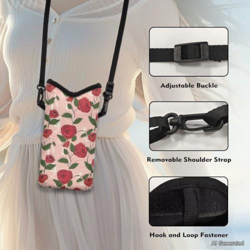 Image of Women's Crossbody Phone Bag Lightweight Neoprene Cellphone Case Waterproof Phone Carry Pouch for iPhone 16 /15 /14 Pro Max, for Samsung S25, S24, S23, S22, S21, Rose Pink
