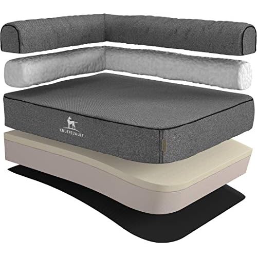 Knuffelwuff orthopädisches Eck Hundebett XXL Marlie Hundekorb Hundesofa Hundekissen Hundekörbchen orthopädisch waschbar 120 x 80cm Grau Lehne Links