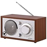 TZS First Austria 1907 Retro Radio con AUX-In para móvil carcasa de madera, marrón