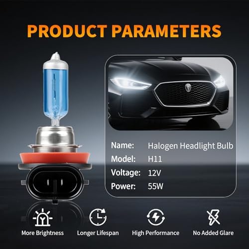 LUVALON H11 Headlight Bulb, 12V 55W H11 Halogen Headlight Bulbs, High Beam, Low Beam and Fog Light Replacement, Automotive Headlight Bulbs, High Performance, Super Bright, 2 Pack - 3