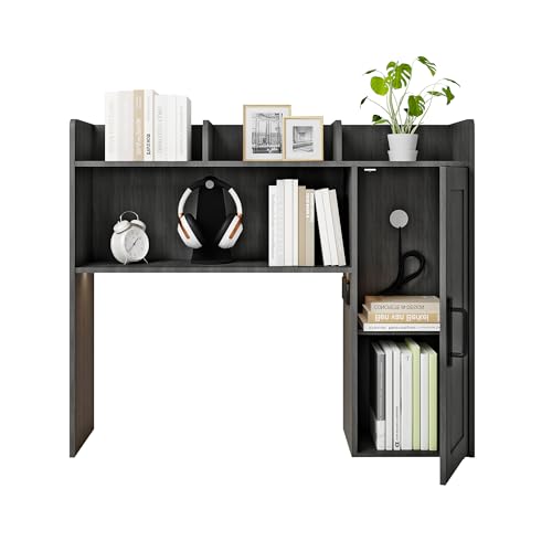 Homiflex Desktop Bookshelf, Wooden Desk Hutch with LED Lights, Desktop Shelf with 6 Shelves and...