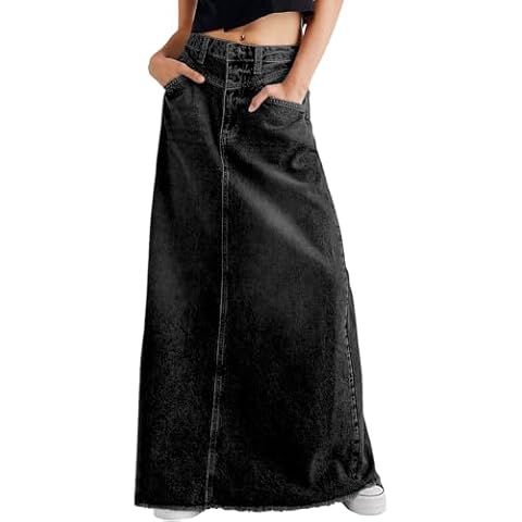 CHARTOU Vintage Black Denim Maxi Skirt Cover