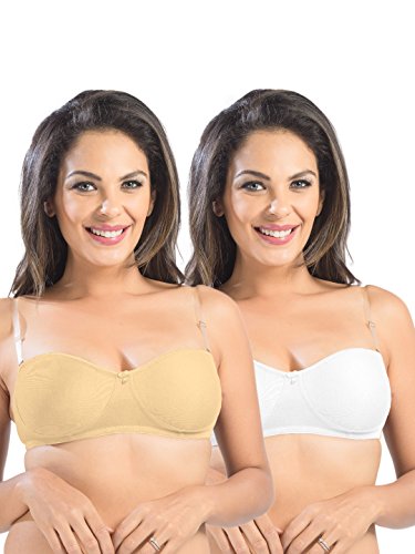 Image of SONARI Ell 18 Womens T-Shirt Bra | Double Layered, Adjustable and Removable Bra Straps, Hook and Eye Closure, Non-Wired, Soft Cotton Spandex Material (Free Transparent Straps)