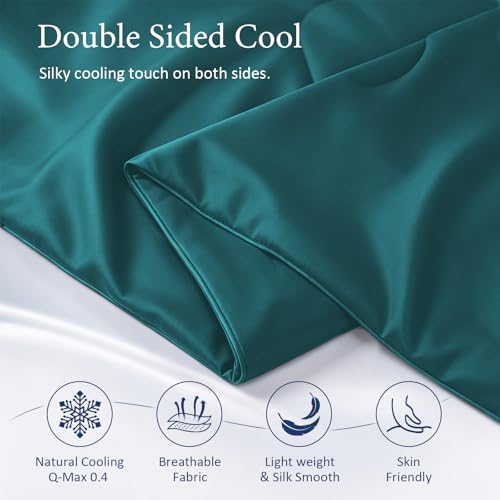Image of Cooling Comforter for Hot Sleepers, Queen 90x90, Peacock Blue | Cooling blanket feel, Q-Max >0.4 cool touch, double-sided cooling, Sorona fill, for night sweats, lightweight & breathable