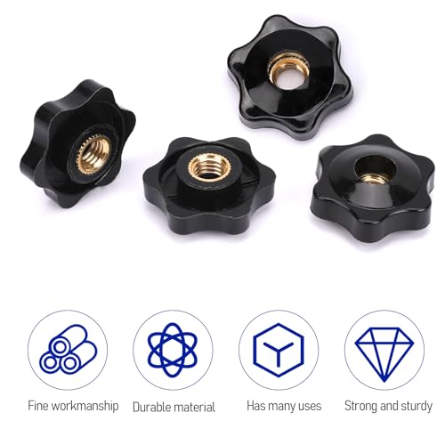 Image of MOZEAT LENS 20 Pack 1 /4-20 Knob 6 Star Knobs 1 /4 Inch 20 Female Threaded Hexagon Head Thru Knob Clamping Knobs Jig Knobs T Track Bolts, Black, 554350 3 VNKWeQdRd