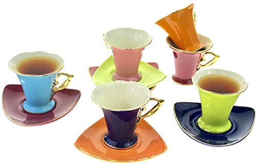 Joseph Sedgh Mid-Century French Collection - 12 PIECE SET - Classic Coffee, Espresso, Cappuccino Cups - Ideal for Weddings, Engagements and Parties (Multi Color)