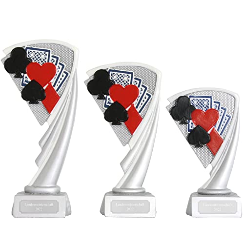 Skat Karten Poker Pokal Trophäe Arras 3 Größen mit Gravur (Set je 1x S, M und L)