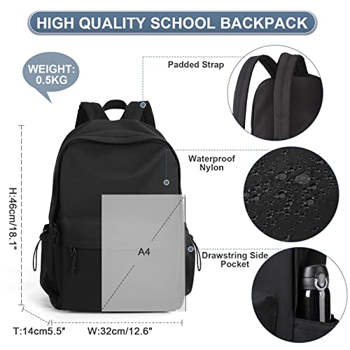 image for PAUBACK Black School Backpack for Girls Women Waterproof High School B