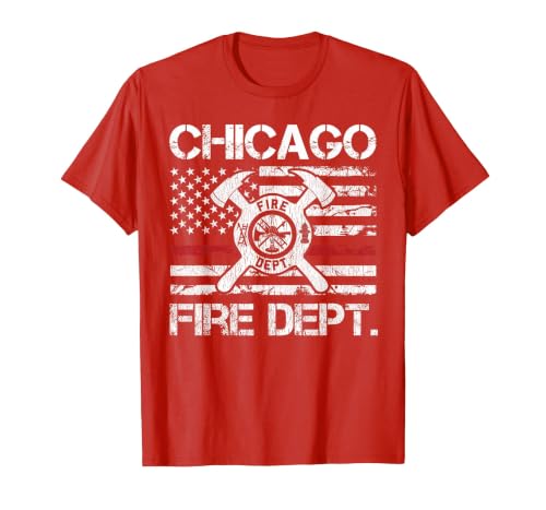 Chicago Illinois Fire Department Thin Red Line Fireman T-Shirt, Men, Red, 3X-Large