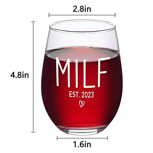 Dazlute Mothers Day Gifts, Milf Est 2023 Stemless Wine Glass For New Mom First Time Mom Pregnant Mom Mom To Be Women Wife Friends, New Mom Gifts For Mothers Day Baby Shower Christmas Birthday, 17Oz #TOP6