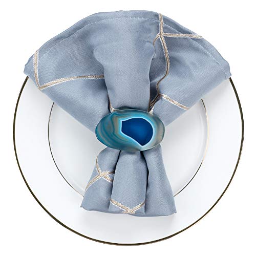 Mornajina Natural Agate Napkin Rings Set Of 6 Gold Napkin Ring Holders For Christmas Thanksgiving Parties, Wedding Adornment, Dinner Table Decoration (Blue) #TOP4