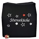 Abdeckhaube für Krups Prep & Cook, Mod. Sterneküche, Sterne, Schwarz, Silbergrau, Rot, Stickerei, Baumwolle, Henkel, Abgefüttert, Köperband,