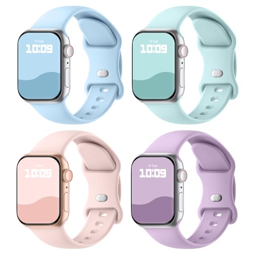 【4枚入り】Knossen コンパチブル Apple Watch バンド 38mm 40mm 41mm 42mm 44mm 45mm 46mm 49mmアップルウォッチ バンド シリコン製 スポーツバンド iWatch Series 11 10 9 8 7 6 5 4 3 2 1 SE に対応 シリコン製 スポーツバンド 交換ベルト 柔らかい 通気 男性 レディース