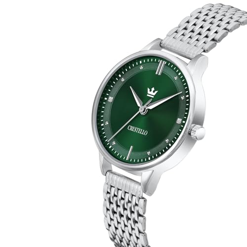Image of CRESTELLO Stainless Steel Chain Analog Wrist Watch for Women (Silver /Pink /Green /Blue Dial) | CR-L154-CH