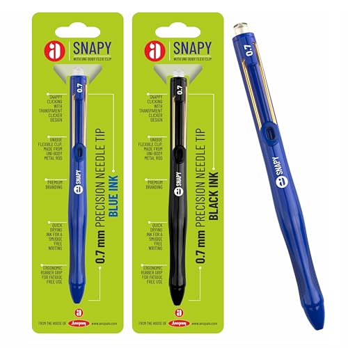 Image of Anupam Snapy Roller Gel Pen 0.7 mm, Waterproof Smooth Quick-Dry Dark Ink, Comfortable Grip Exam & Office Pen, Refillable (2 Blue Body BlueInk, 2 Black Body BlackInk)