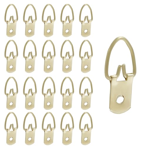 Image of 100 Pack D Ring Picture Hangers, Metal Picture Frame Hangers with Screws, Single Hole Hook for Clocks, Paintings, Decorations(Gold)