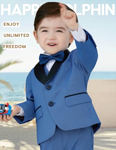 Image of Happy Dolphin Slim Fit Formal Boys Suit Set Jacket Vest Pants for Kids Wedding Ring Bearer Party