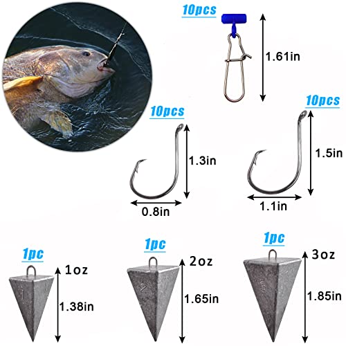 Saltwater Surf Fishing Rigs Fish Finder Rig Include Pyramid Sinkers Bottom Rig Fishing Wire Leaders Circle Hooks Fishing Saltwater Tackle Kit #TOP2