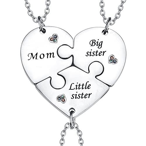 Yonhon Mother Big Sister Little Sister Necklace for 3, Mother Daughter Keychain for 3