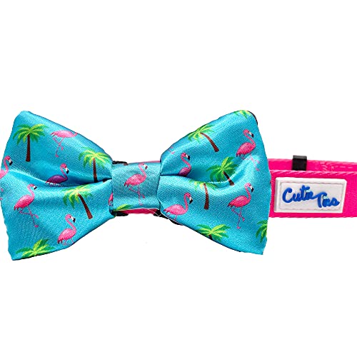 Cutie Ties Dog Bow Tie Miami Vice Flamingos Deluxe Quality 4 with Easy Slip Over Collar Elastic Bands to fit Most Collars Perfect for Most Sized Dogs-Custom Designs