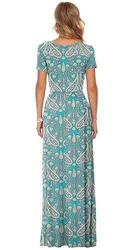 Maxi Robe Paisley Vert M AUSELILY Longue d'Été à Manches Courtes avec Poches - 5
