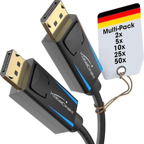 KabelDirekt &ndash; 4K & 8K DisplayPort Kabel, 240Hz &ndash; 2x 5m &ndash; erh&auml;ltlich in 1m bis 5m &ndash; DP Kabel f&uuml;r alle DisplayPort-Anschl&uuml;sse (DisplayPort 1.4, erreicht 8K@60Hz an PCs, Laptops, Gaming-Monitoren)