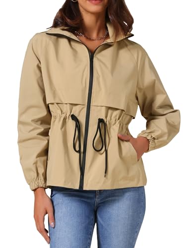 Allegra K Women's Rain Jacket Zipper Lightweight Outdoor Hiking Hooded Windbreaker Raincoat