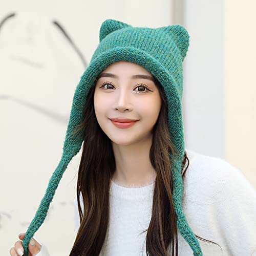 Winter Cute Cat Ears Knit Hat Ear Flaps Crochet Beanie Hat Ear Protection Warm Hats Ski Hats Outdoor Windproof Hats3