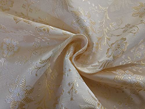 Brocart floral crème doré Bro20 tissu jacquard au mètre largeur 111,8cm