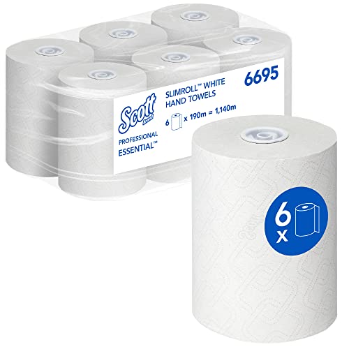 Scott Essential Slimroll Secamanos en rollo 6695 - Secamanos en rollo - 6 rollos de papel secamanos blanco de 190 m (1140 m en total)