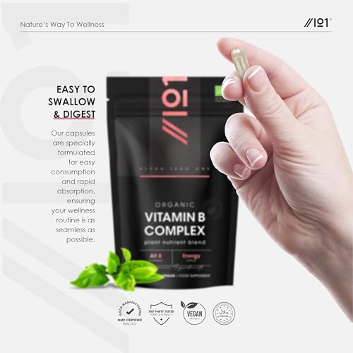 Organic Vitamin B Complex – 100% Plant Based Blend – 60 Vegan Capsules – All 8 B Vitamins B1 B2 B3 B5 B6 B7 B9 B12 – Energy Support – by Alpha01 - Image 7