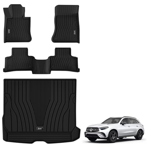 3W Floor Mats & Cargo Liner for Mercedes Benz GLC 2026 2025 2024 2023 GLC300 / GLC43 AMG / GLC63 AMG SE (Not for Coupe & PHEV (350e)), TPE All Weather Floor Liner & Cargo Mats Car Accessories