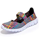 Loafers for Women Color Block Elastic Woven Mary Jane Flats Close Toe Business Casual Shoes Comfortable & Lightweight Penny Loafers Dressy Slip On Work Shoe Fashion Outdoor Walking Shoes Grey