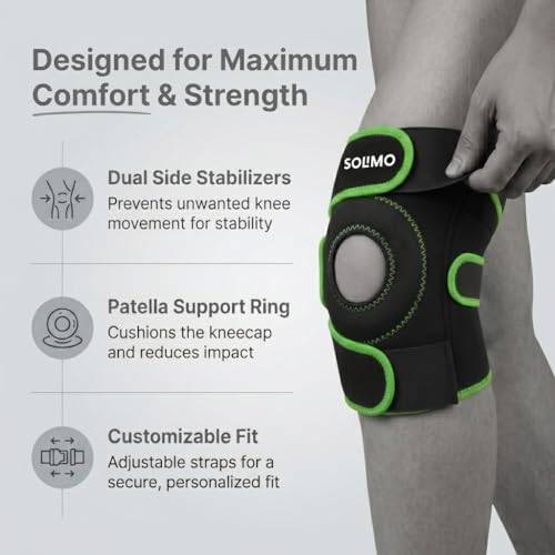 Image of Amazon Brand - Solimo Open Patella Support for Arthritis, Ligament Strain, Joint Comfort & Everyday Stability | Adjustable Compression Knee Wear for Men & Women Universal