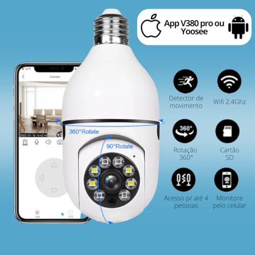 Kit 2 Câmera Segurança Ip Wifi Lâmpada Prova Dágua Giratória Visão Noturna Infravermelho