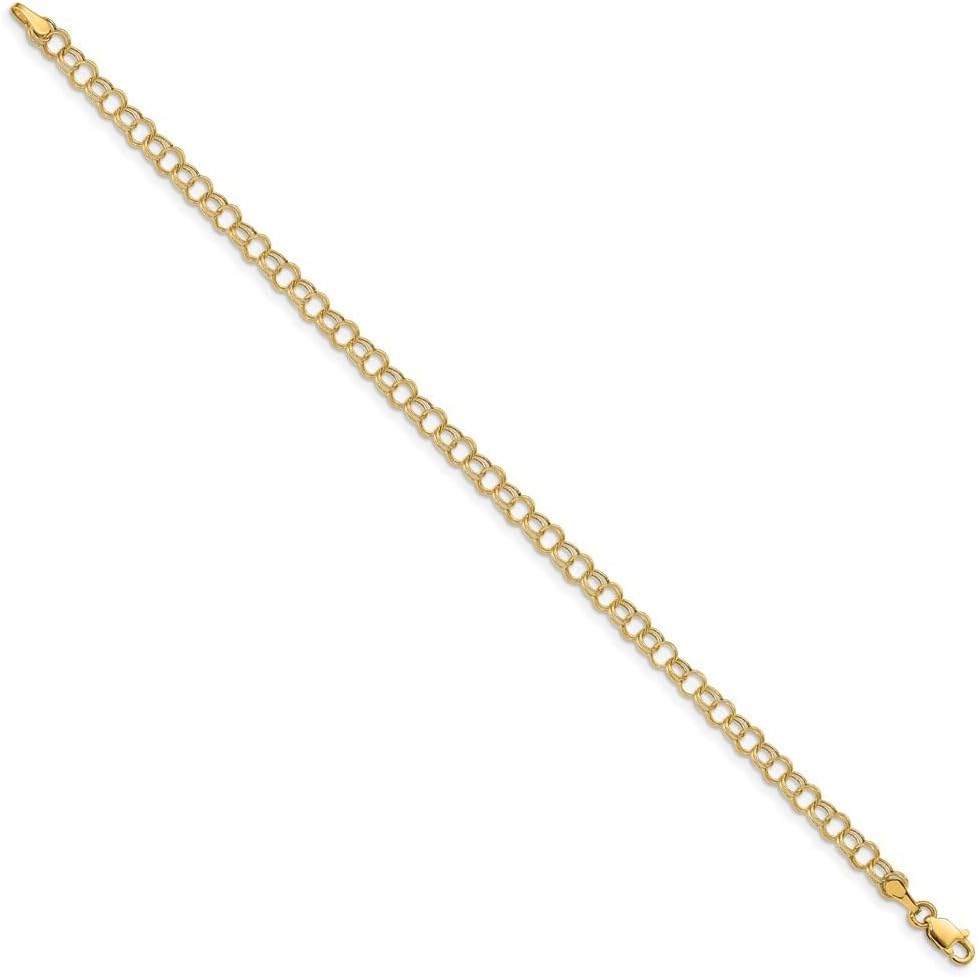 Diamond2Deal Solid 14k Yellow Gold Hollow Double Link Charm Bracelet