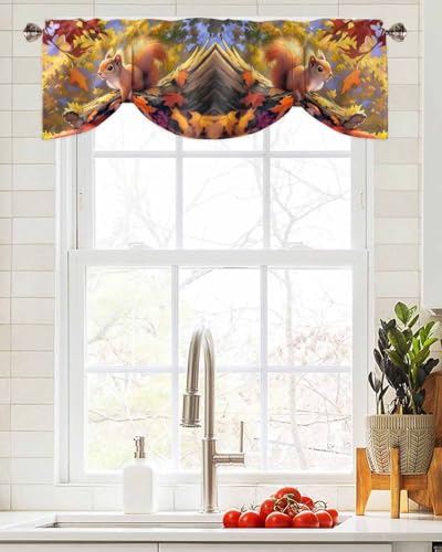 SODIKA Cortinas de amarrar de outono de Ação de Graças para janelas outono esquilo folhas de bordo c
